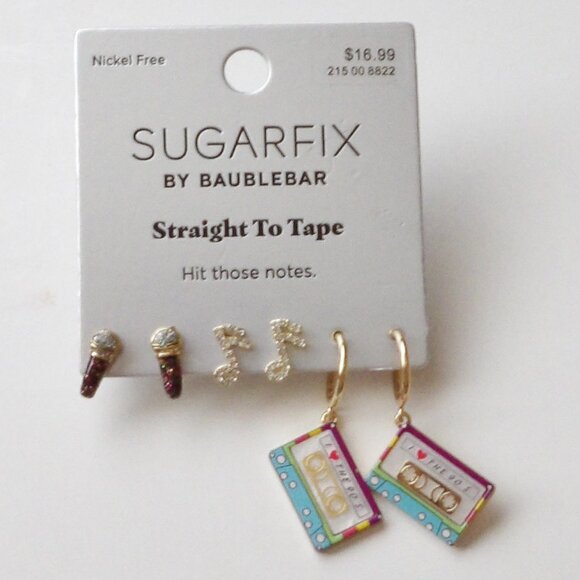 SUGARFIX by BaubleBar Straight to Tape Music Themed Earrings 3 Pairs Total NEW - Picture 3 of 5